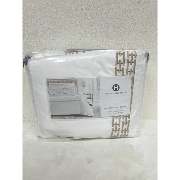 Hotel Collection Chain Link Embroidery FULL/QUEEN Duvet + 2 Shams WhiteChampagne - Picture 11 of 12